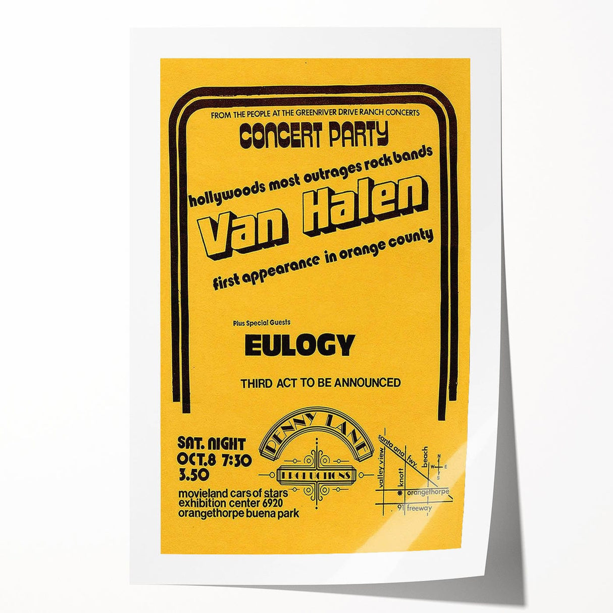 Van Halen 1974 First Orange County Appearance Poster - Retro Art