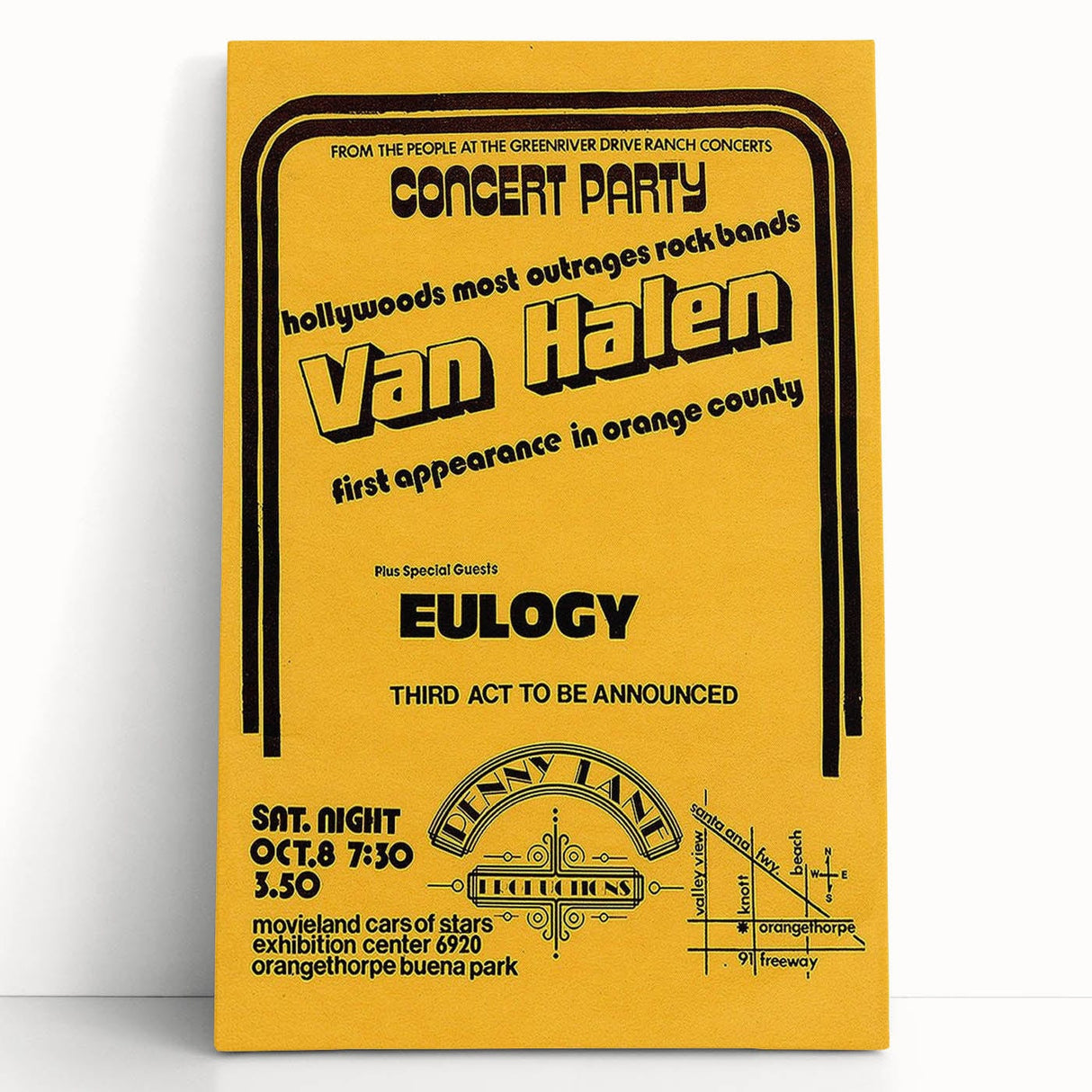Van Halen 1974 First Orange County Appearance Poster - Retro Art