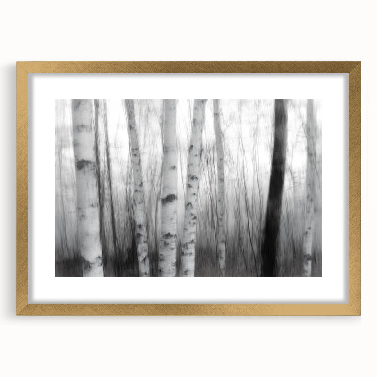 Birch Forest Blur – Dynamic Black and White Abstract Motion Wall Art