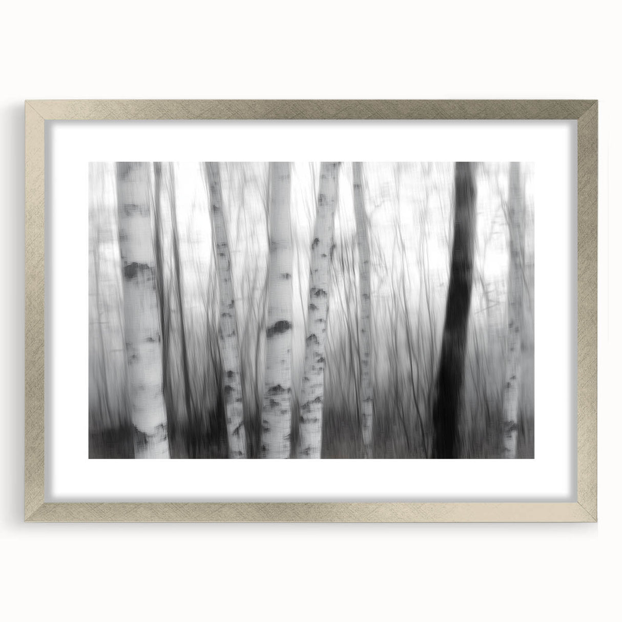 Birch Forest Blur – Dynamic Black and White Abstract Motion Wall Art