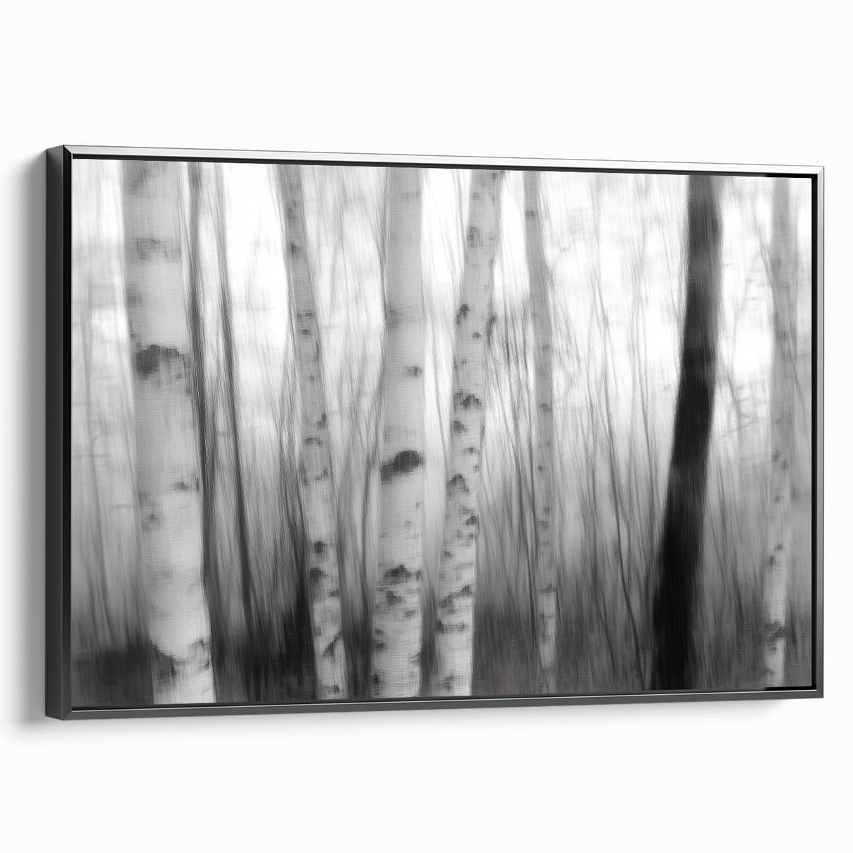 Birch Forest Blur – Dynamic Black and White Abstract Motion Wall Art