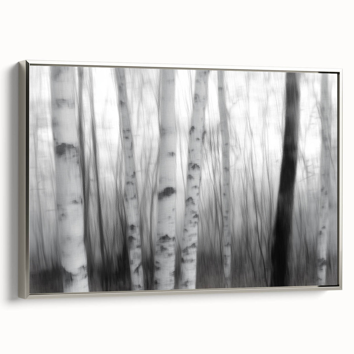 Birch Forest Blur – Dynamic Black and White Abstract Motion Wall Art