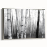 Birch Forest Blur – Dynamic Black and White Abstract Motion Wall Art