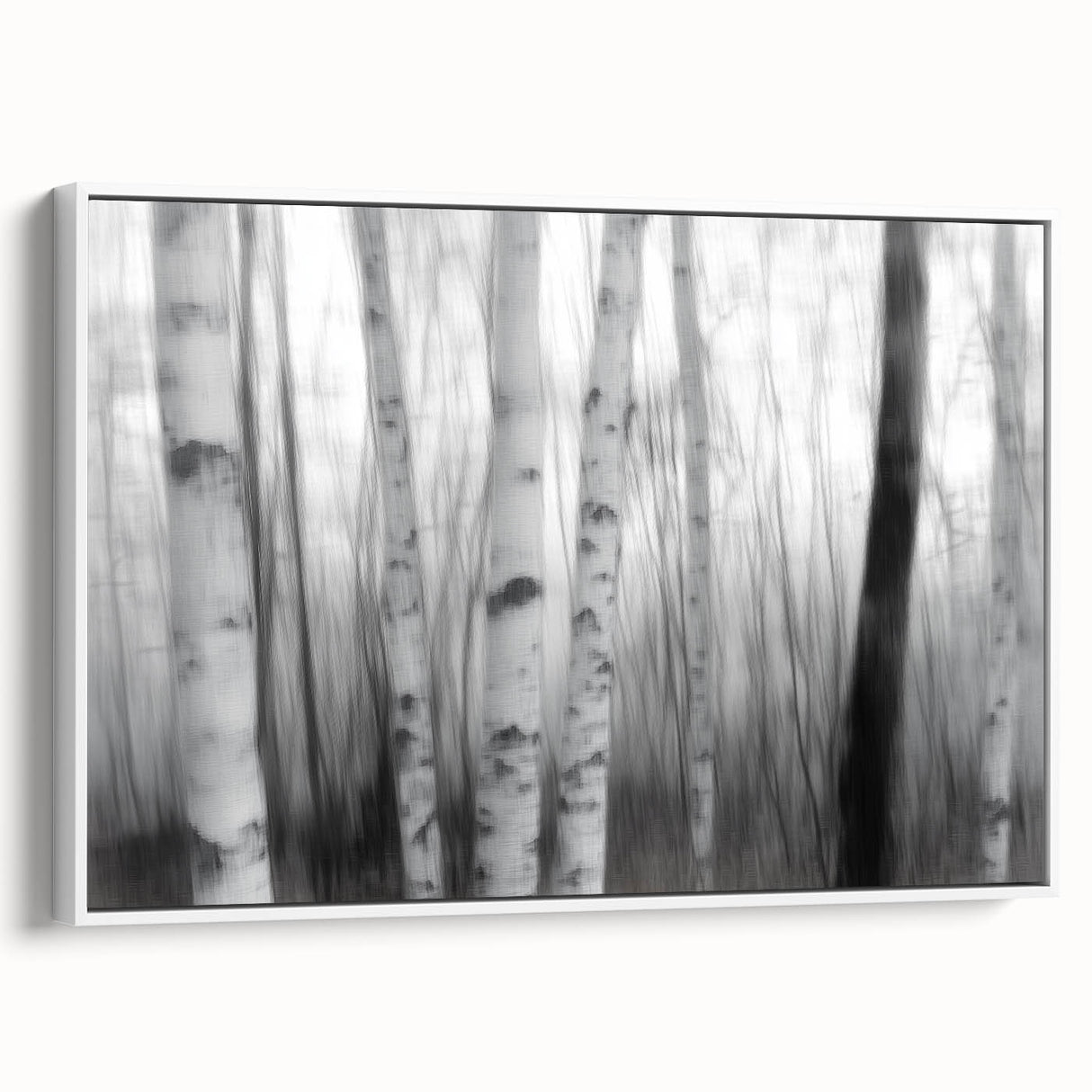 Birch Forest Blur – Dynamic Black and White Abstract Motion Wall Art