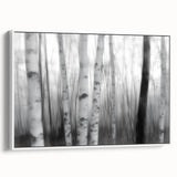 Birch Forest Blur – Dynamic Black and White Abstract Motion Wall Art