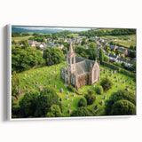 Framed canvas artwork depicting a serene landscape with a majestic castle, showcasing vibrant colors and intricate details, ideal for home decor enhancement.