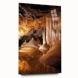 Acrylic glass artwork showcasing a stunning landscape cave scene, featuring vibrant colors and intricate details, ideal for modern home decor.