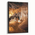 Framed canvas artwork depicting a stunning cave landscape, showcasing rich earthy tones and intricate details, perfect for enhancing home decor and artistic ambiance.