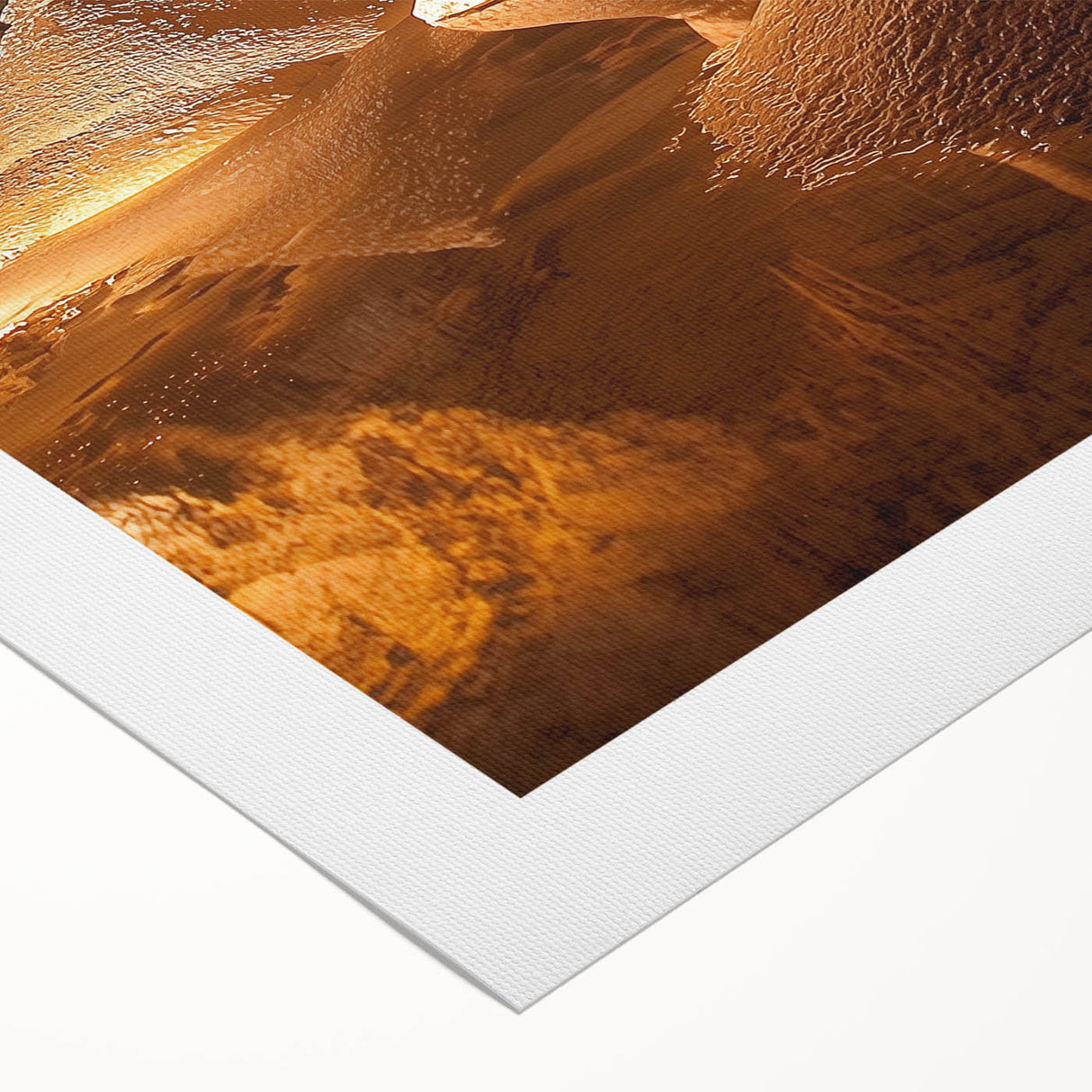 Vibrant rolled canvas artwork depicting a serene landscape with intricate cave formations, showcasing rich colors and textures, ideal for home decor.