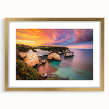Elegant gold-framed landscape artwork featuring dramatic cliffs and serene skies, perfect for enhancing home decor. Ideal for nature enthusiasts and art collectors.