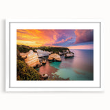 Framed landscape artwork showcasing majestic cliffs with a white mat, perfect for home decor. Ideal for enhancing modern interiors with natural beauty.