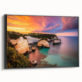 Framed canvas artwork showcasing a dramatic cliff landscape in earthy tones, featuring a sleek black frame, perfect for modern home decor and nature enthusiasts.