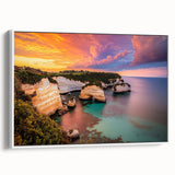 Framed canvas art showcasing a stunning landscape of cliffs with a white border, designed to enhance modern home decor. Ideal for living room or office settings.