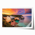 Stunning rolled canvas print showcasing a breathtaking landscape of rugged cliffs against a vibrant sky, perfect for home decor enthusiasts seeking natural beauty.