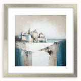 Abstract architecture wall art framed in silver, featuring geometric shapes and soft color gradients, perfect for modern home decor. Ideal for enhancing interior aesthetics.