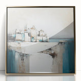 Framed abstract architecture wall art featuring gold accents on a sleek acrylic surface, showcasing modern design elements for contemporary decor. Perfect for adding elegance to living spaces.