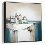 Framed abstract architecture wall art displayed in a sleek black frame, showcasing geometric shapes and modern design elements, perfect for contemporary home decor.