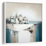 Abstract wall art featuring a modern architectural design in a framed canvas format, showcasing sleek lines and a white color palette for a contemporary aesthetic. Perfect for enhancing living spaces or offices with a touch of elegance and creativity.