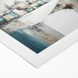 Abstract architectural wall art on rolled canvas, showcasing geometric patterns in shades of blue and gray, designed to enhance modern interior decor. Ideal for art enthusiasts seeking a contemporary touch.