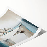 Abstract architectural wall art print showcasing geometric shapes and vibrant colors, rolled and ready for display, perfect for modern home decor enthusiasts.