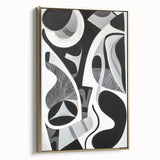 Abstract geometric framed canvas artwork showcasing a gold and black design, viewed from the side, ideal for modern home decor and art enthusiasts. Perfect for enhancing interior spaces with a touch of elegance and sophistication.