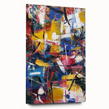 Abstract acrylic glass artwork showcasing vibrant splatter designs in a side view, emphasizing rich colors and unique textures, perfect for modern decor.
