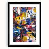 Abstract splatter frame featuring a black matte finish, designed for displaying art or photographs, showcasing a modern aesthetic with vibrant colors and dynamic patterns.