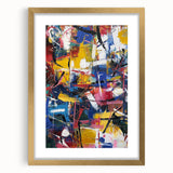 Abstract splatter art frame with gold mat and elegant border, showcasing vibrant colors and dynamic patterns, perfect for modern home decor.