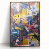 Framed acrylic artwork showcasing abstract gold splatters on a textured background, perfect for adding a touch of modern elegance to home decor.