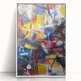 Framed acrylic artwork showcasing abstract splatters in vibrant colors against a white background, perfect for modern home decor or office settings. This design adds a contemporary touch to any space and enhances artistic expression.