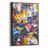 Framed canvas art displaying abstract black splatters on a textured surface, showcasing a modern design ideal for contemporary home decor. The side view emphasizes its sleek, minimalist aesthetic, perfect for enhancing any living space.