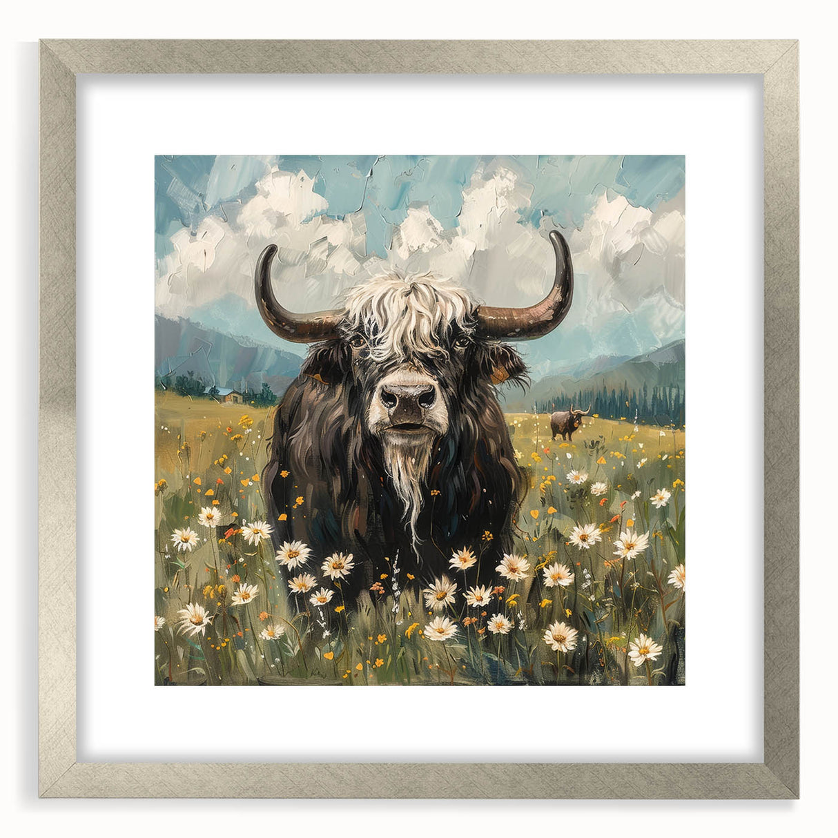 Silver-framed animal artwork with a mat, showcasing a detailed front view of various wildlife, perfect for home decor and nature enthusiasts.