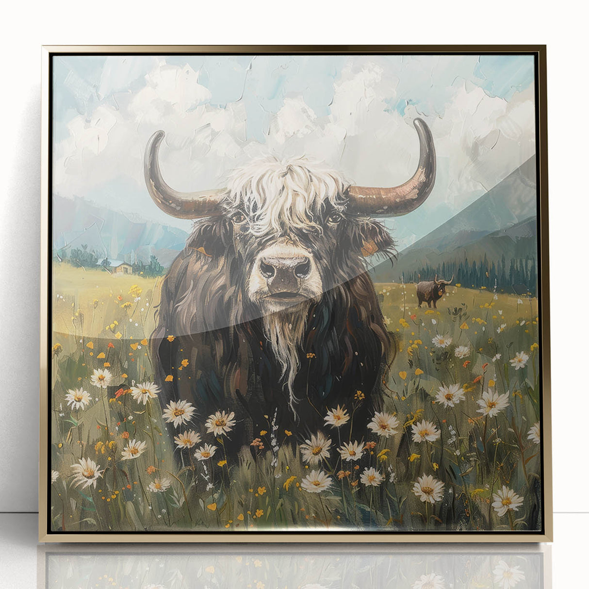 Framed acrylic art piece showcasing a vibrant animal design with gold accents, ideal for home decor. Perfect for nature lovers seeking stylish wall decor.