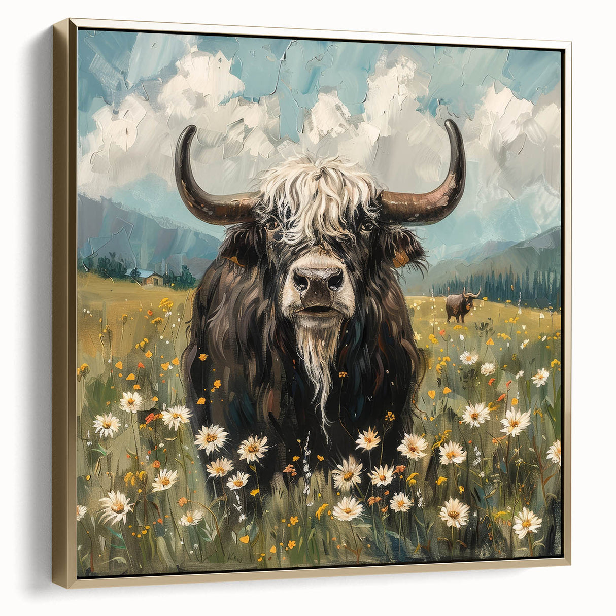Framed canvas artwork showcasing a vibrant and detailed animal design in silver and gold tones, set against a textured background, ideal for modern home decor.