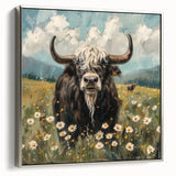 Framed canvas artwork showcasing a vibrant animal design with silver edges, ideal for modern decor. The piece adds a stylish touch to any room.