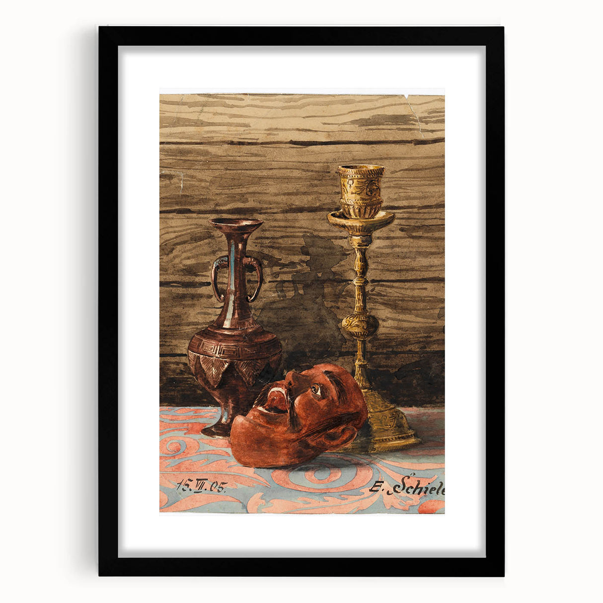 Intricate Art Deco Wall Art - Still Life with Vase, Mask, and Candlestick