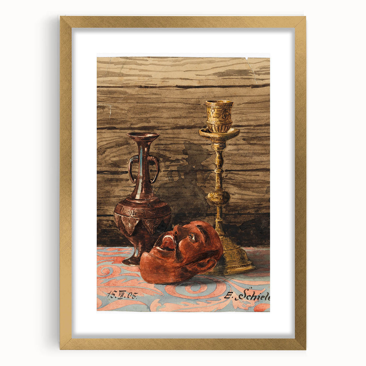 Intricate Art Deco Wall Art - Still Life with Vase, Mask, and Candlestick