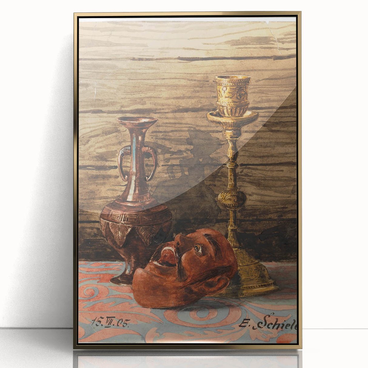 Intricate Art Deco Wall Art - Still Life with Vase, Mask, and Candlestick