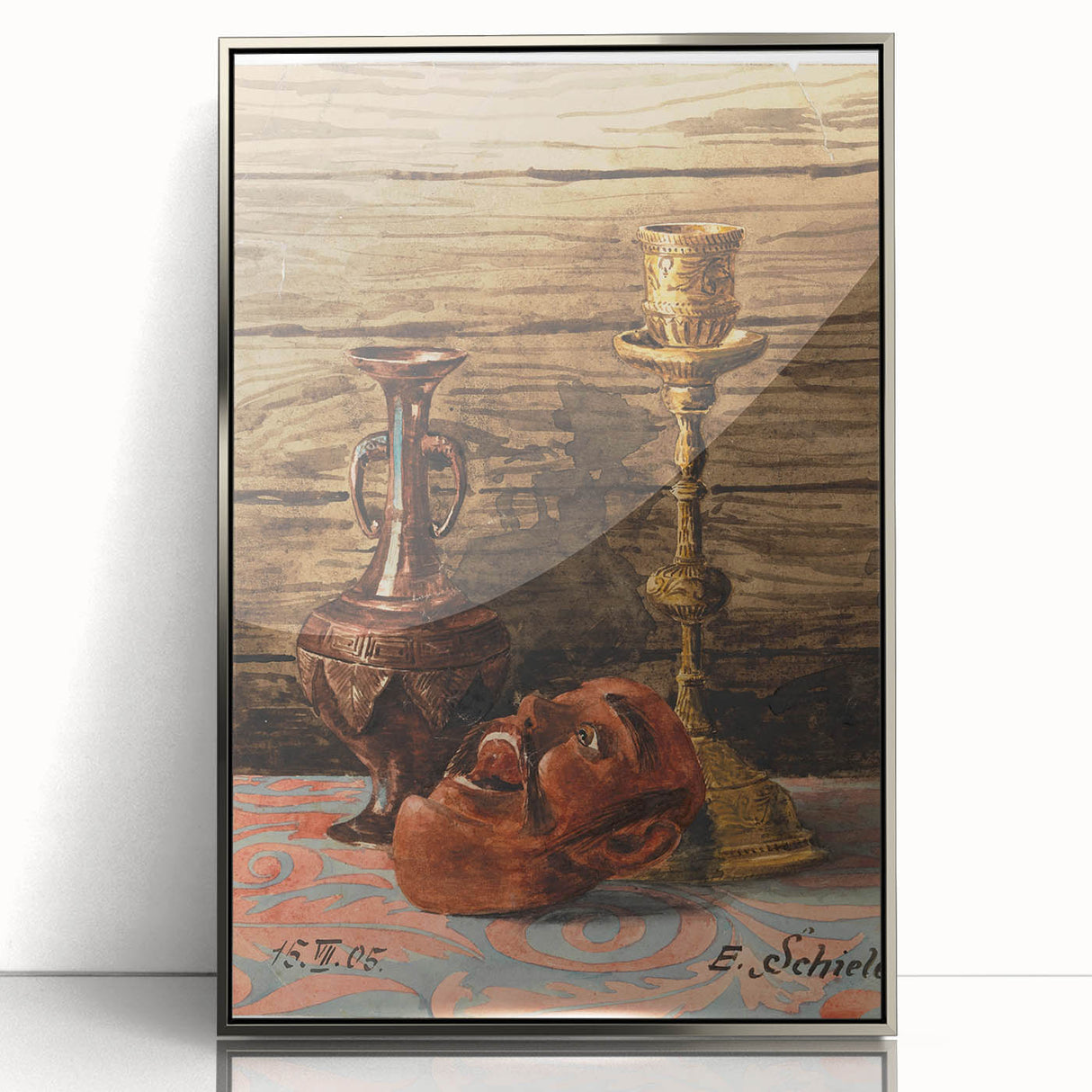Intricate Art Deco Wall Art - Still Life with Vase, Mask, and Candlestick
