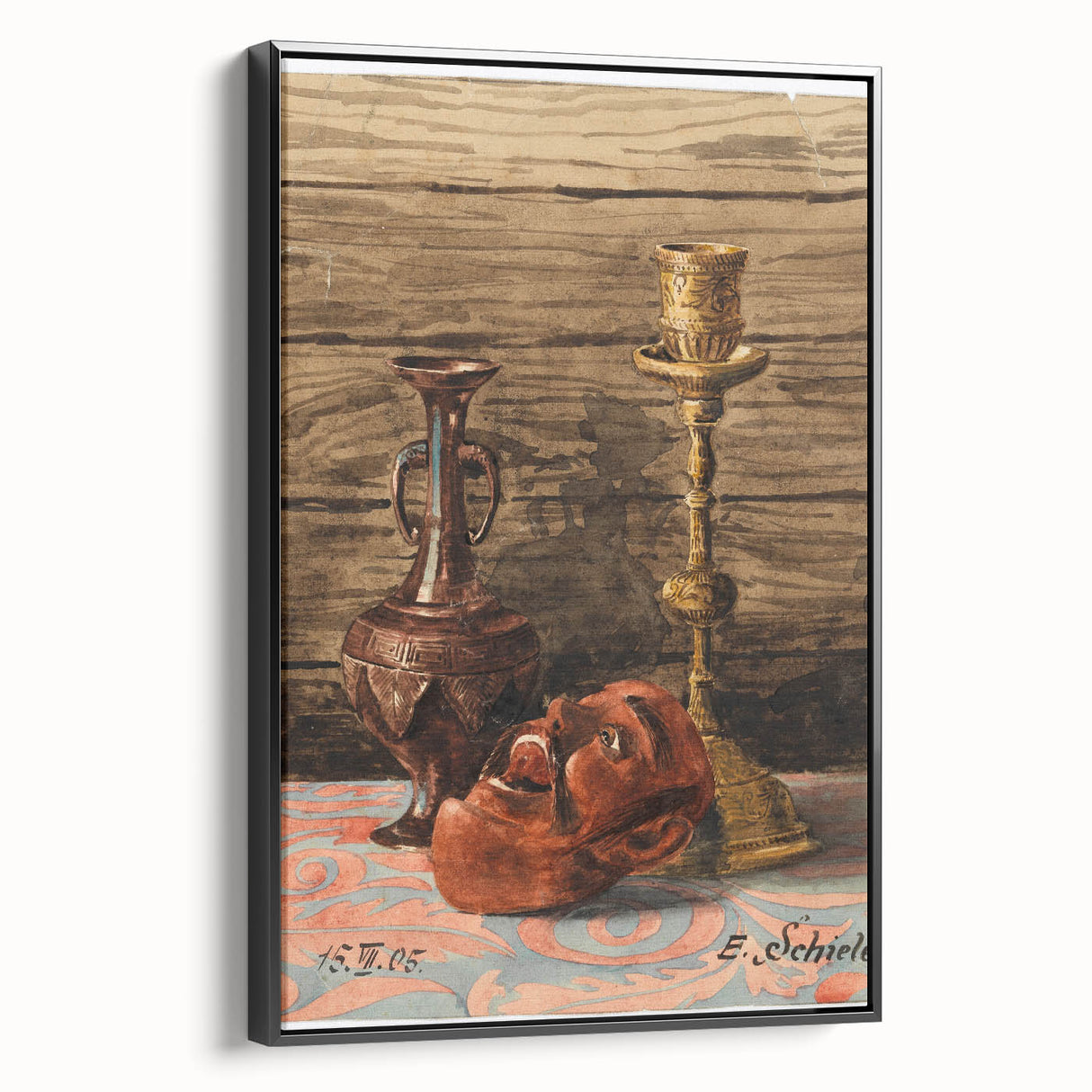 Intricate Art Deco Wall Art - Still Life with Vase, Mask, and Candlestick