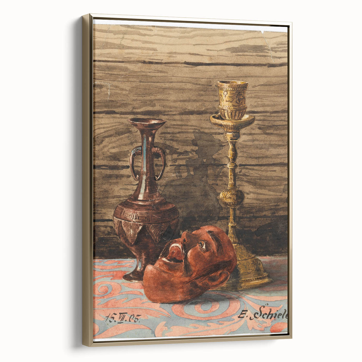 Intricate Art Deco Wall Art - Still Life with Vase, Mask, and Candlestick