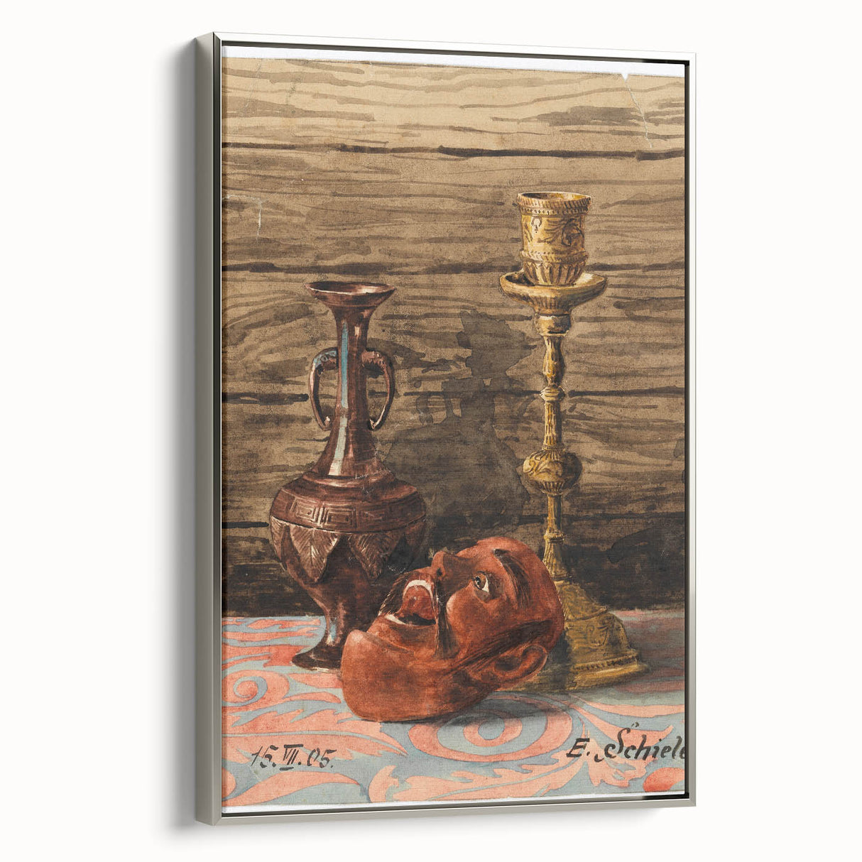Intricate Art Deco Wall Art - Still Life with Vase, Mask, and Candlestick