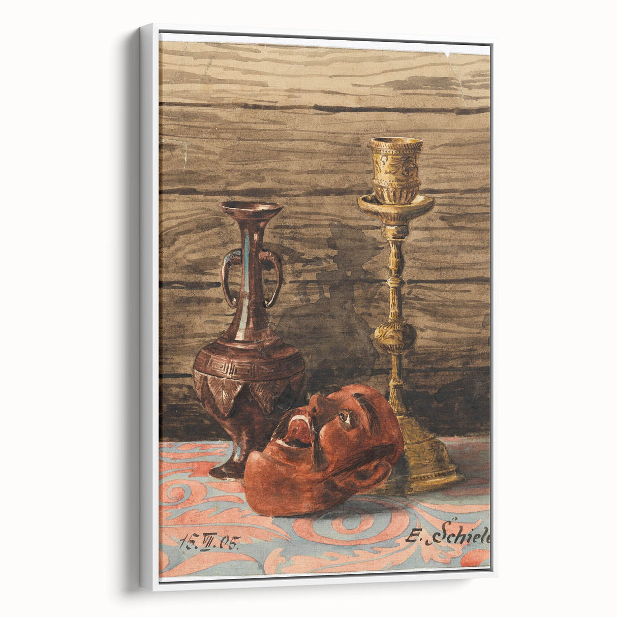 Intricate Art Deco Wall Art - Still Life with Vase, Mask, and Candlestick