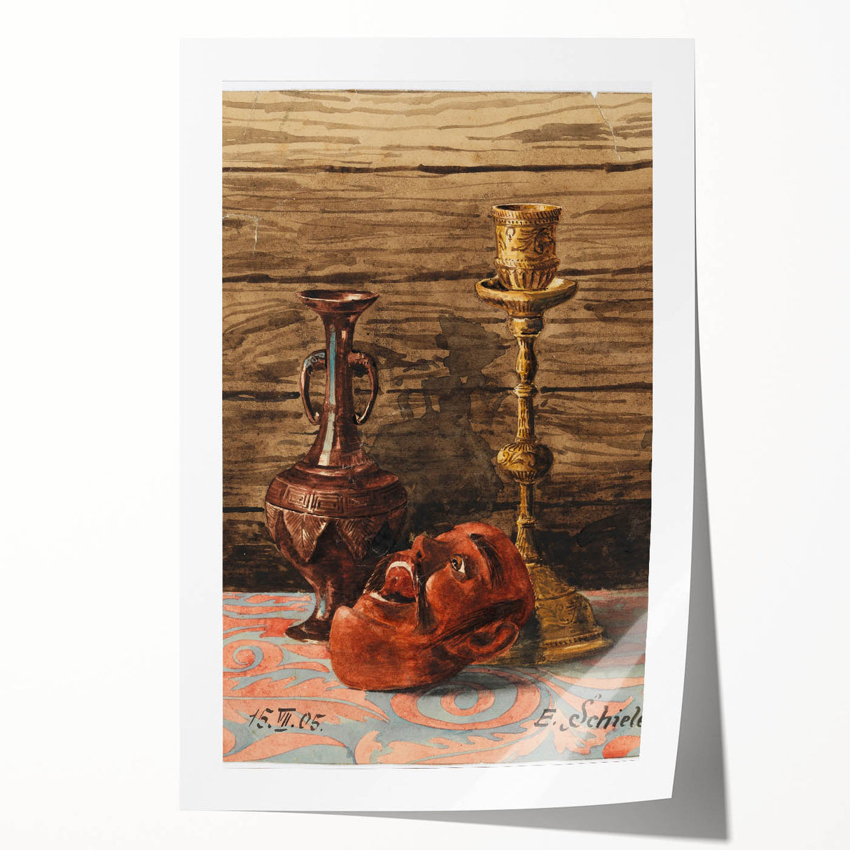 Intricate Art Deco Wall Art - Still Life with Vase, Mask, and Candlestick