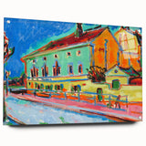 Vibrant Expressionist Cityscape - Colorful Dance Hall Canvas Print