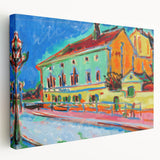 Vibrant Expressionist Cityscape - Colorful Dance Hall Canvas Print