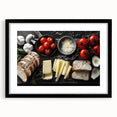 Extra large framed abstract art print of colorful, textured food dishes, ideal for living room decor.