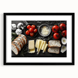 Extra large framed abstract art print of colorful, textured food dishes, ideal for living room decor.