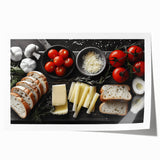 Extra large rolled print featuring an assortment of illustrated food dishes in pastel shades, ideal for dining room wall art.