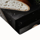 Large art featuring a black and white landscape painting of food dishes on stretched canvas, suitable for bedroom wall decor.